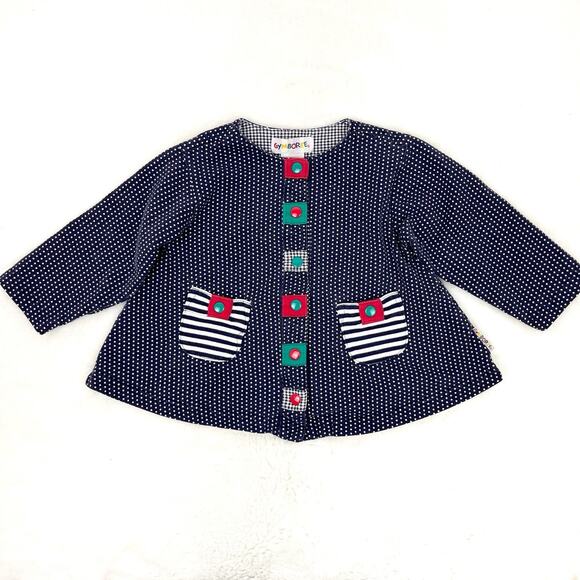 Vintage 90s Gymboree Girl Jacket Top Rainbow Tag Polka Dot Navy White XSmall - Picture 3 of 11